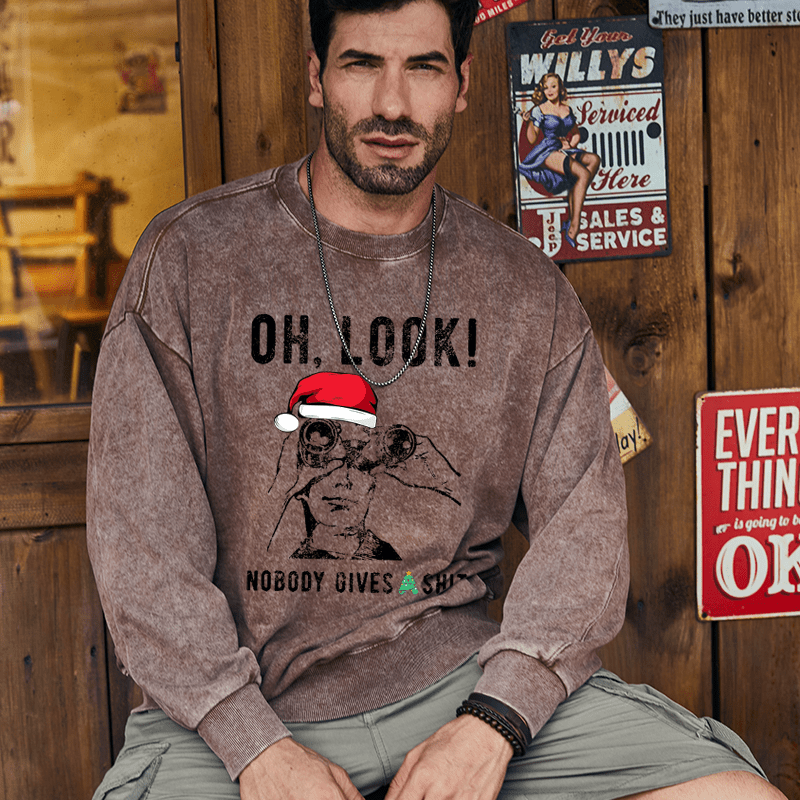 Maturelion Christmas Sweatshirt OH LOOK! Nobody Gives A Shit Custom Washed Sweatshirt