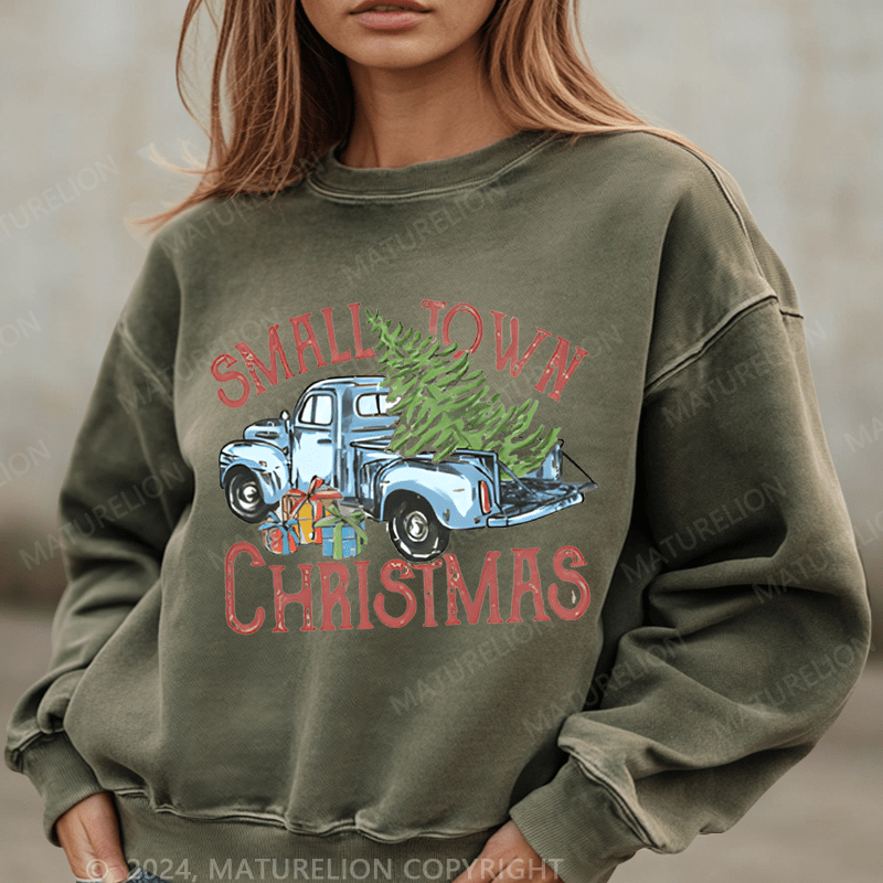 Maturelion Christmas Sweatshirt Small Town Christmas Women Sweatshirt