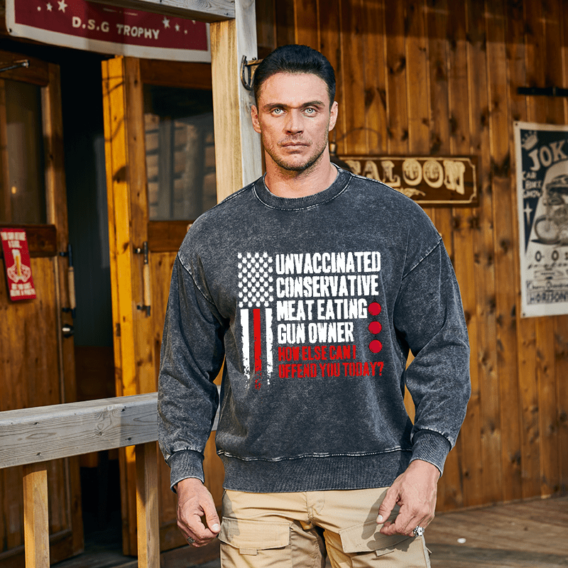 Maturelion Christmas Sweatshirt Unvaccinated Conservative Meat Eating Gun Owner Funny Offended Custom Washed Sweatshirt