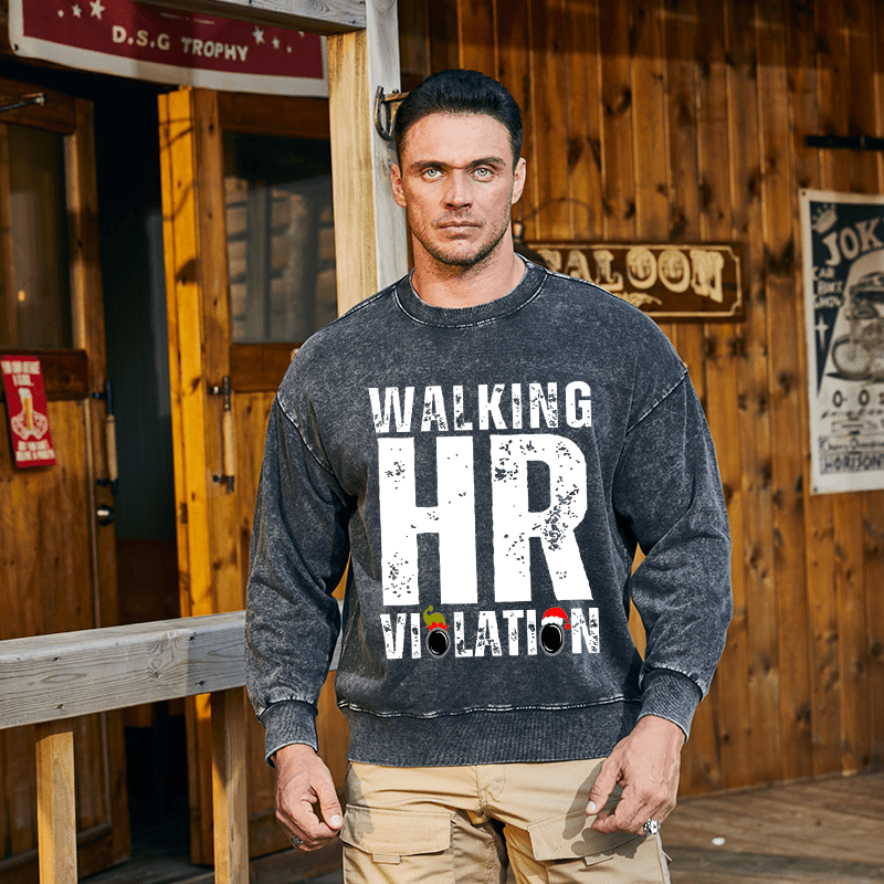Maturelion Christmas Sweatshirt Walking HR Violation Custom Washed Sweatshirt