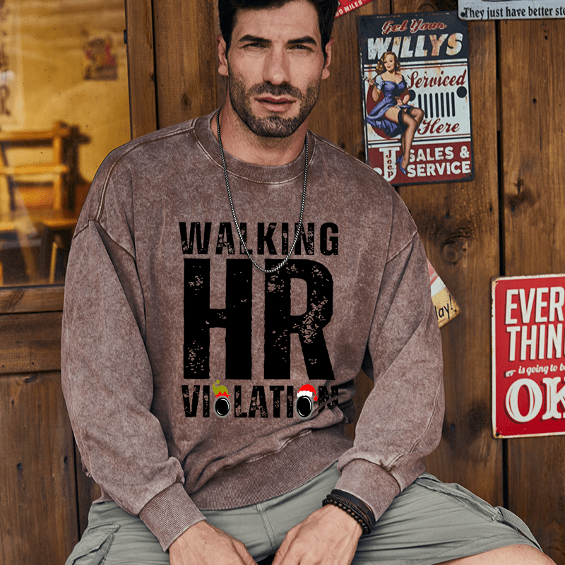 Maturelion Christmas Sweatshirt Walking HR Violation Custom Washed Sweatshirt
