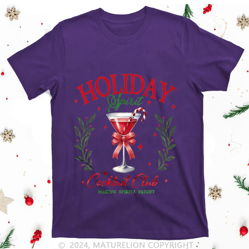 Maturelion Christmas T-Shirt Holiday Cocktail Club Making Spirit Bright Women T-Shirt