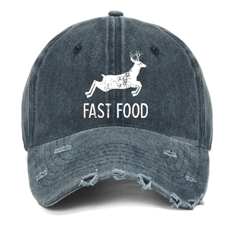 Maturelion Fast Food Deer Print Washed Vintage Cap
