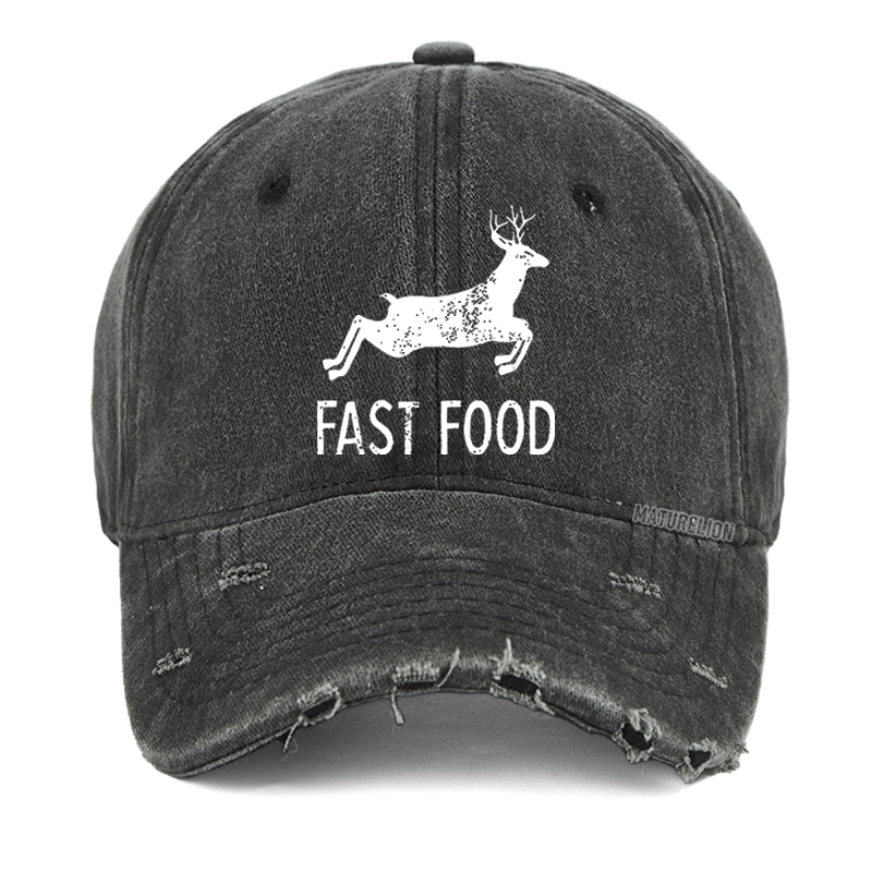Maturelion Fast Food Deer Print Washed Vintage Cap