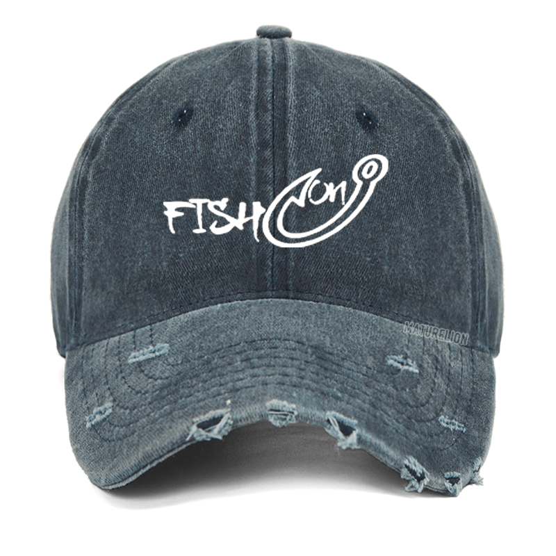 Maturelion Fish On Funny Fishing Washed Vintage Cap