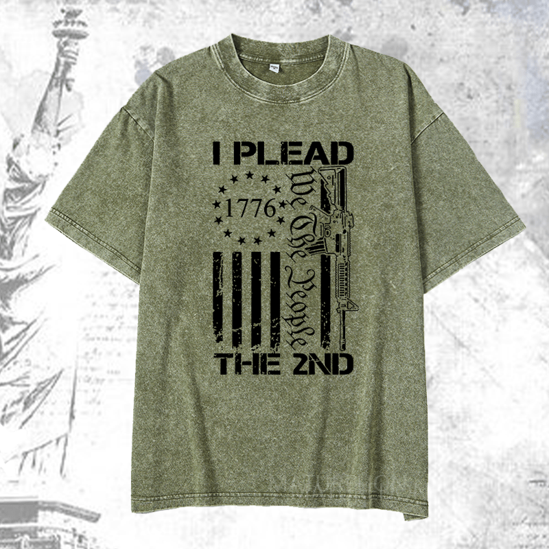 Maturelion I Plead The 2nd Amendment We The People AR15 Pro Gun DTG Printing Washed  Cotton T-shirt