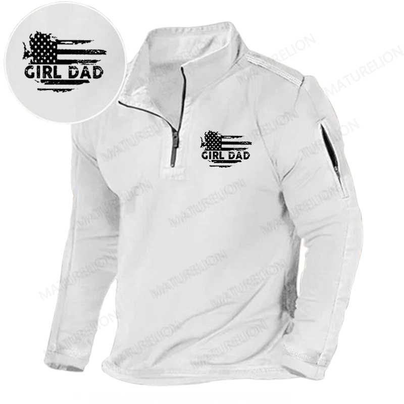 Maturelion Men's Henley Shirt Girl Dad With Flag Print Henley Shirt