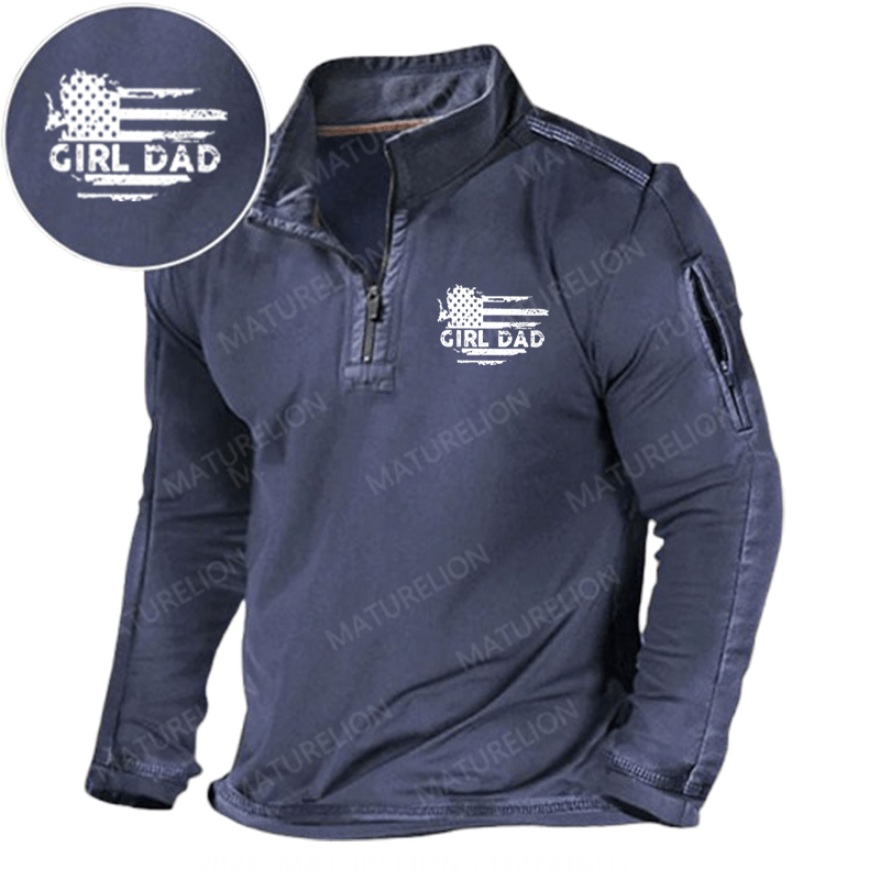 Maturelion Men's Henley Shirt Girl Dad With Flag Print Henley Shirt