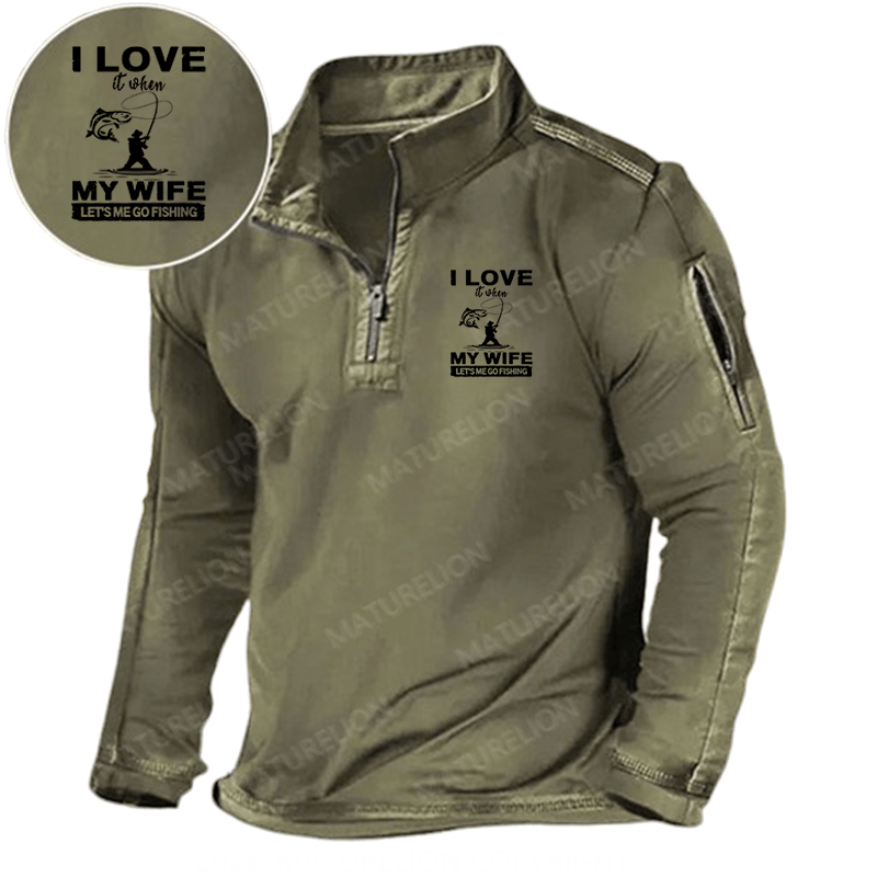Maturelion Men's Henley Shirt I Love When My Wife Let's Me Go Fishing Henley Shirt