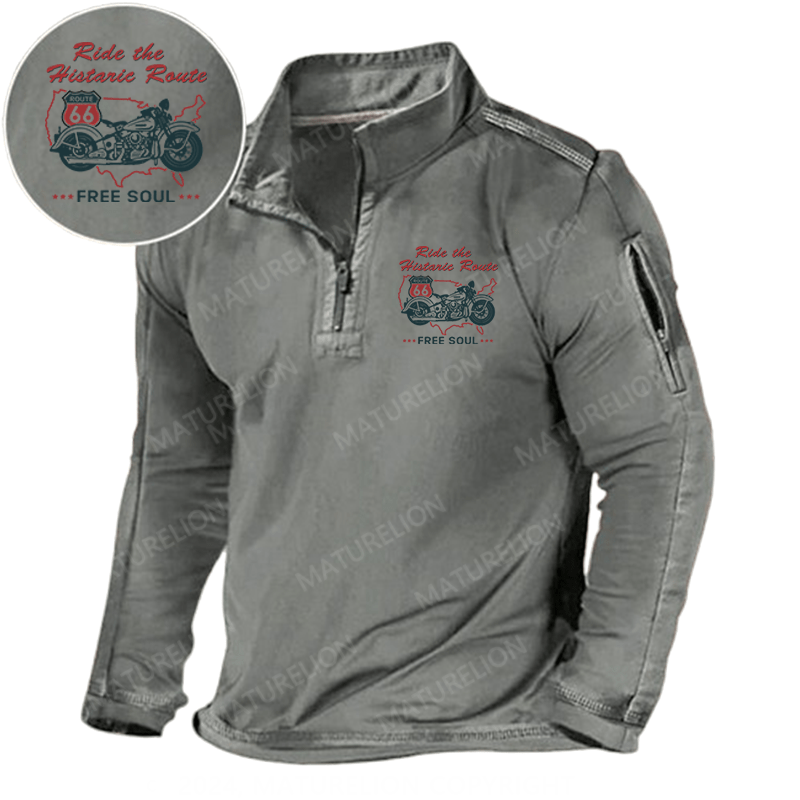 Maturelion Men's Henley Shirt Ride the Histaric Route FREE SOUL Henley Shirt