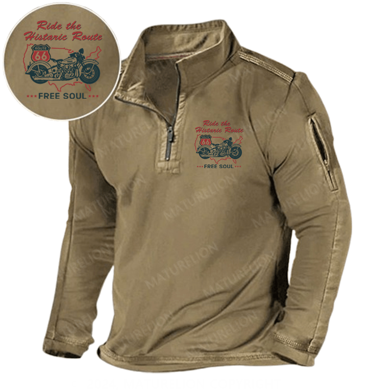 Maturelion Men's Henley Shirt Ride the Histaric Route FREE SOUL Henley Shirt