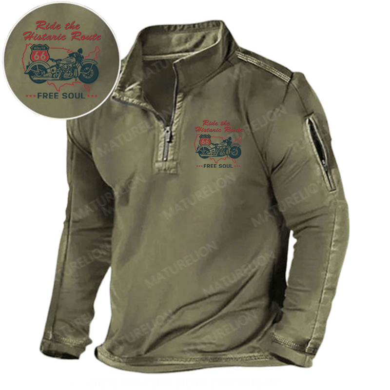Maturelion Men's Henley Shirt Ride the Histaric Route FREE SOUL Henley Shirt
