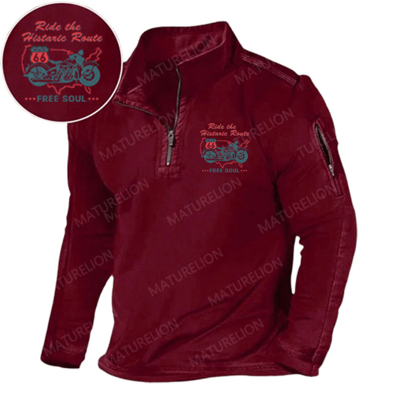 Maturelion Men's Henley Shirt Ride the Histaric Route FREE SOUL Henley Shirt