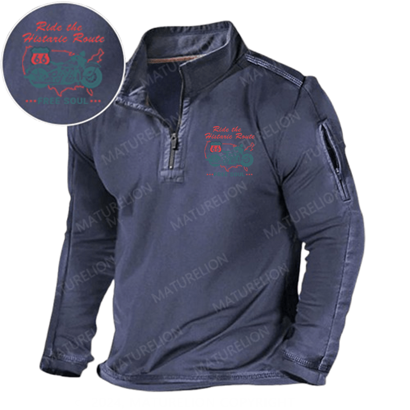 Maturelion Men's Henley Shirt Ride the Histaric Route FREE SOUL Henley Shirt
