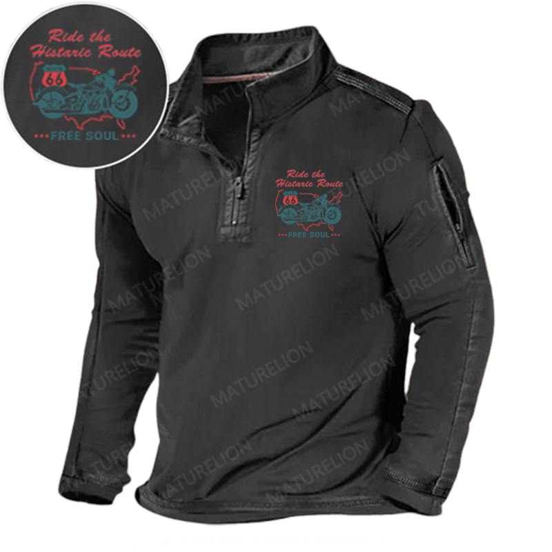 Maturelion Men's Henley Shirt Ride the Histaric Route FREE SOUL Henley Shirt