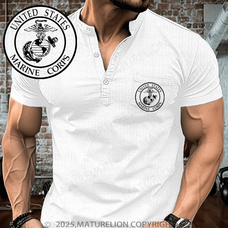 Maturelion Men's Henley Shirt United States Marine Corps Short Sleeve Henley Shirt