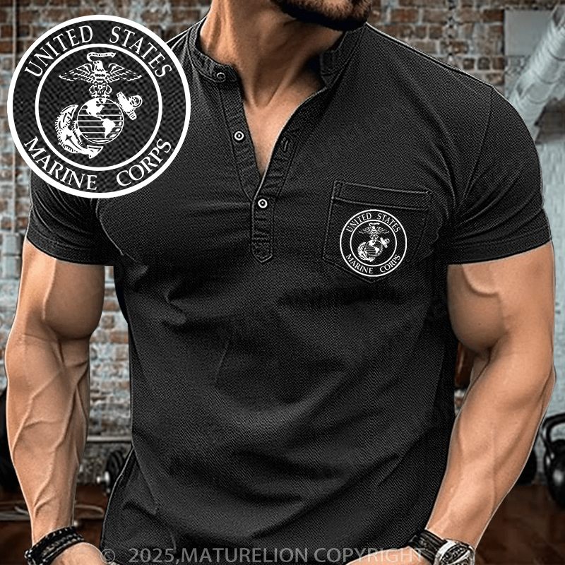 Maturelion Men's Henley Shirt United States Marine Corps Short Sleeve Henley Shirt