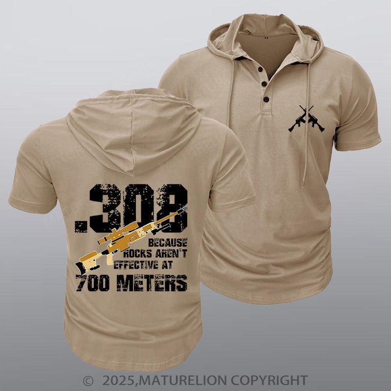 Maturelion Men's Hooded Henley Shirt 308 Because Rocks Aren't Effective At 700 Meters Hooded Henley Shirt