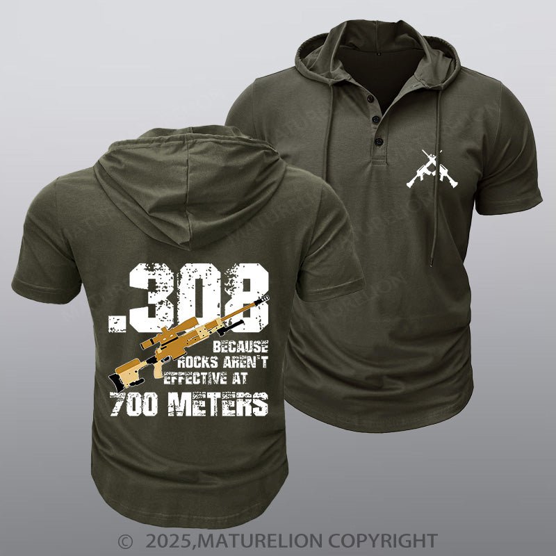 Maturelion Men's Hooded Henley Shirt 308 Because Rocks Aren't Effective At 700 Meters Hooded Henley Shirt