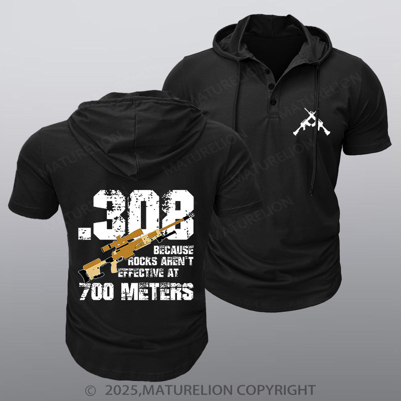 Maturelion Men's Hooded Henley Shirt 308 Because Rocks Aren't Effective At 700 Meters Hooded Henley Shirt
