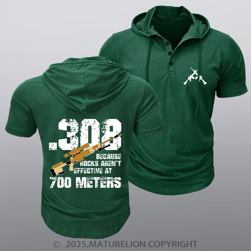 Maturelion Men's Hooded Henley Shirt 308 Because Rocks Aren't Effective At 700 Meters Hooded Henley Shirt