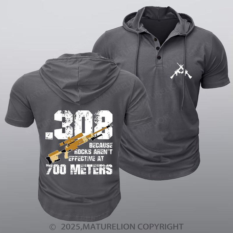 Maturelion Men's Hooded Henley Shirt 308 Because Rocks Aren't Effective At 700 Meters Hooded Henley Shirt
