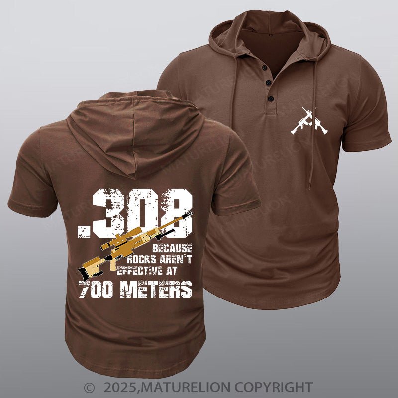 Maturelion Men's Hooded Henley Shirt 308 Because Rocks Aren't Effective At 700 Meters Hooded Henley Shirt