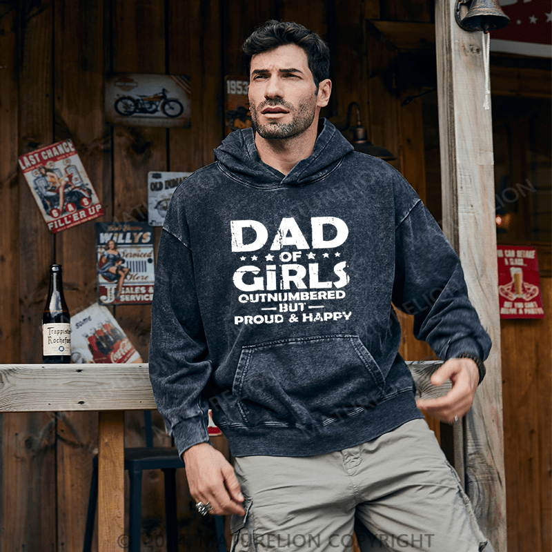 Maturelion Men's Hoodie Dad Of Girls Outnumbered But Proud & Happy Custom Hoodie