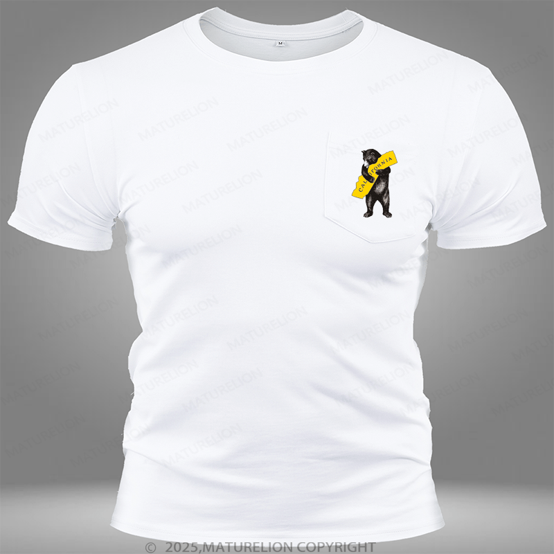 Maturelion Men's Pocket T-Shirt Vintage California Bear Hug Illustration Funny Pocket T-Shirt