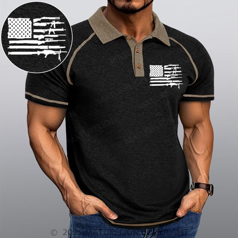 Maturelion Men's Polo Shirt American Gun Flag Polo Shirt