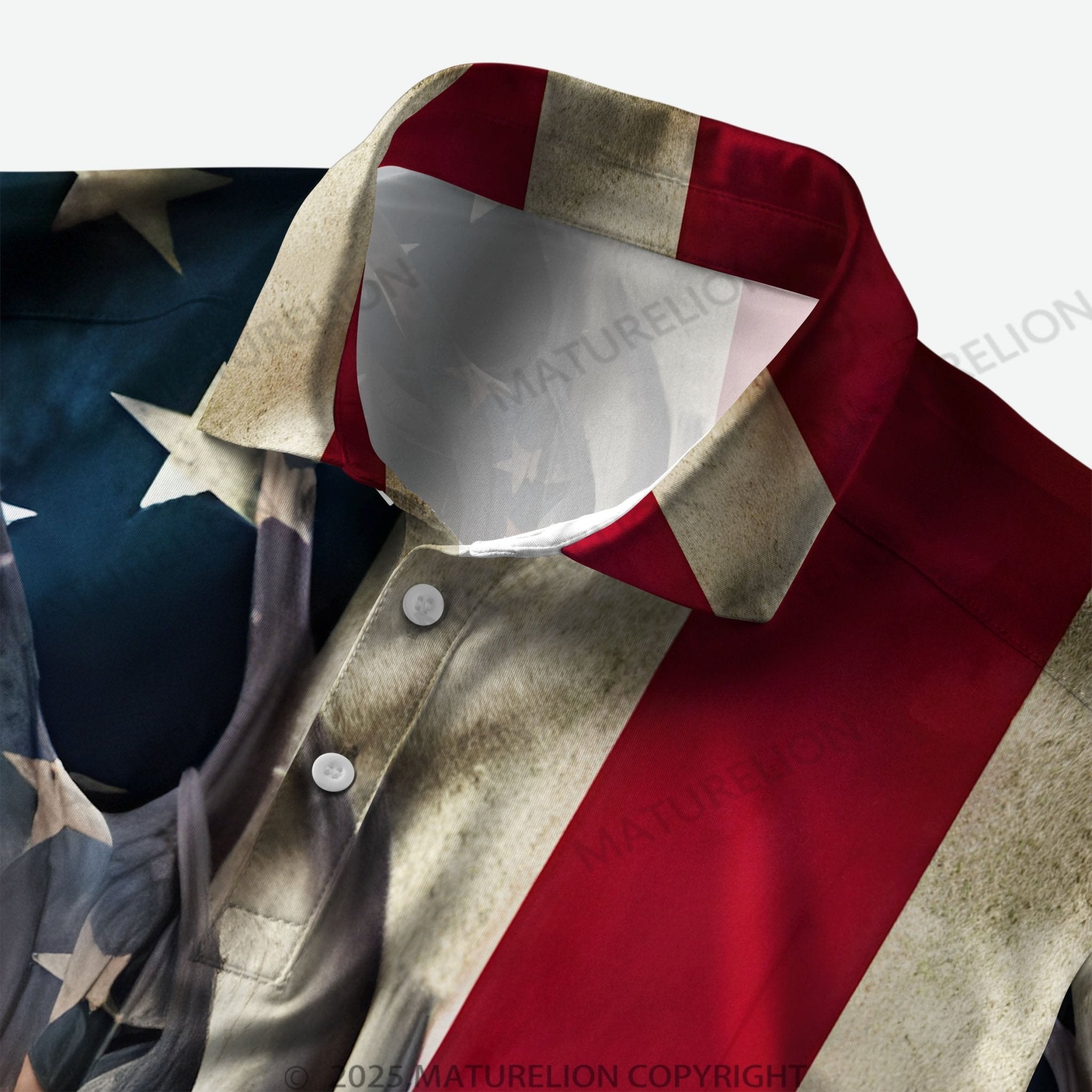Maturelion Men's Polo Shirt Vintage V-Neck Usa Flag Polo Shirt