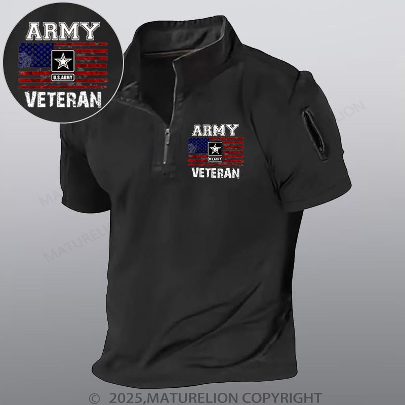Maturelion Men's Short Sleeved  Henley Shirt Army Veteran Henley Shirt