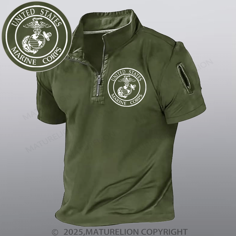 Maturelion Men's Short Sleeved Henley Shirt United States Marine Crops Henley Shirt