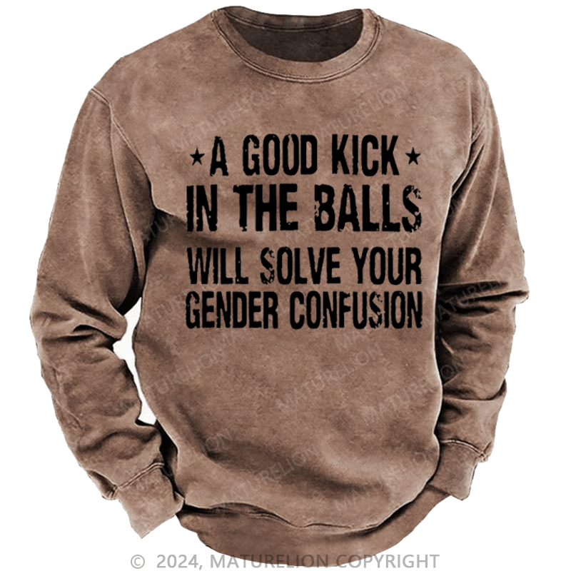 Maturelion Men's Sweatshirt A Good Kick In The Balls Will Solve Your Gender Confusion Custom Sweatshirt