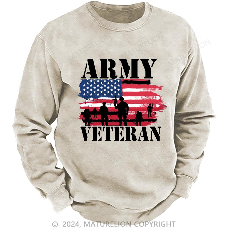 Maturelion Men's Sweatshirt Army Veteran Custom Washed Sweatshirt