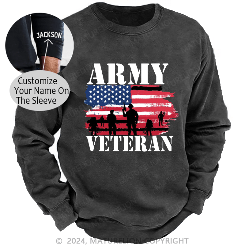 Maturelion Men's Sweatshirt Army Veteran Custom Washed Sweatshirt