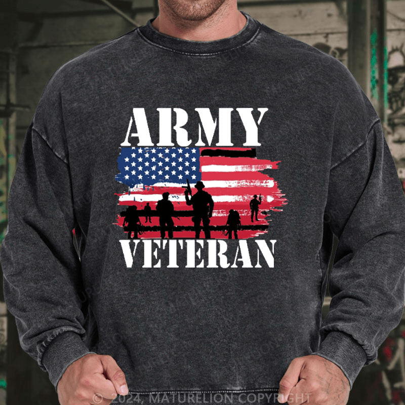 Maturelion Men's Sweatshirt Army Veteran Custom Washed Sweatshirt