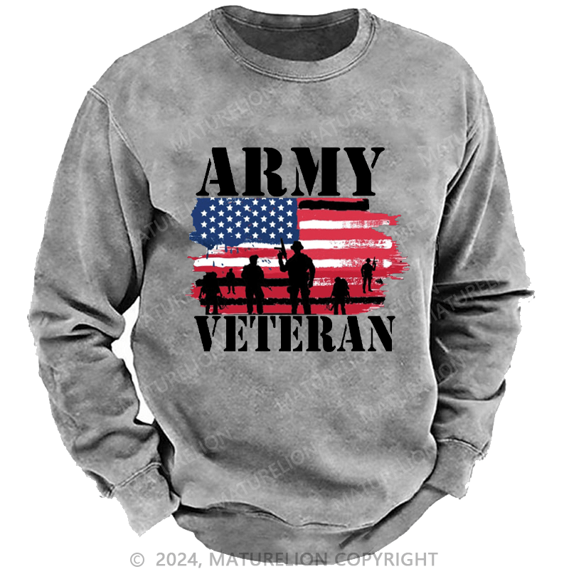 Maturelion Men's Sweatshirt Army Veteran Custom Washed Sweatshirt