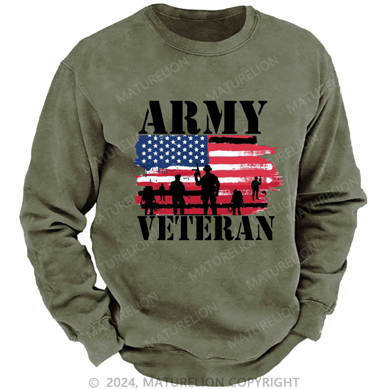 Maturelion Men's Sweatshirt Army Veteran Custom Washed Sweatshirt