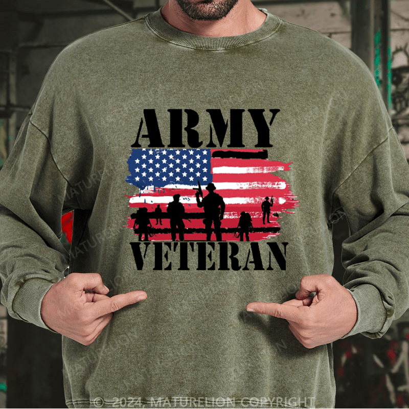 Maturelion Men's Sweatshirt Army Veteran Custom Washed Sweatshirt