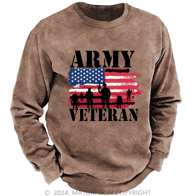 Maturelion Men's Sweatshirt Army Veteran Custom Washed Sweatshirt