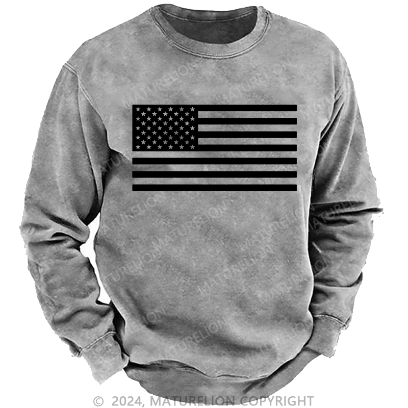 Maturelion Men's Sweatshirt Classic American Flag Print For Men Custom Washed Sweatshirt