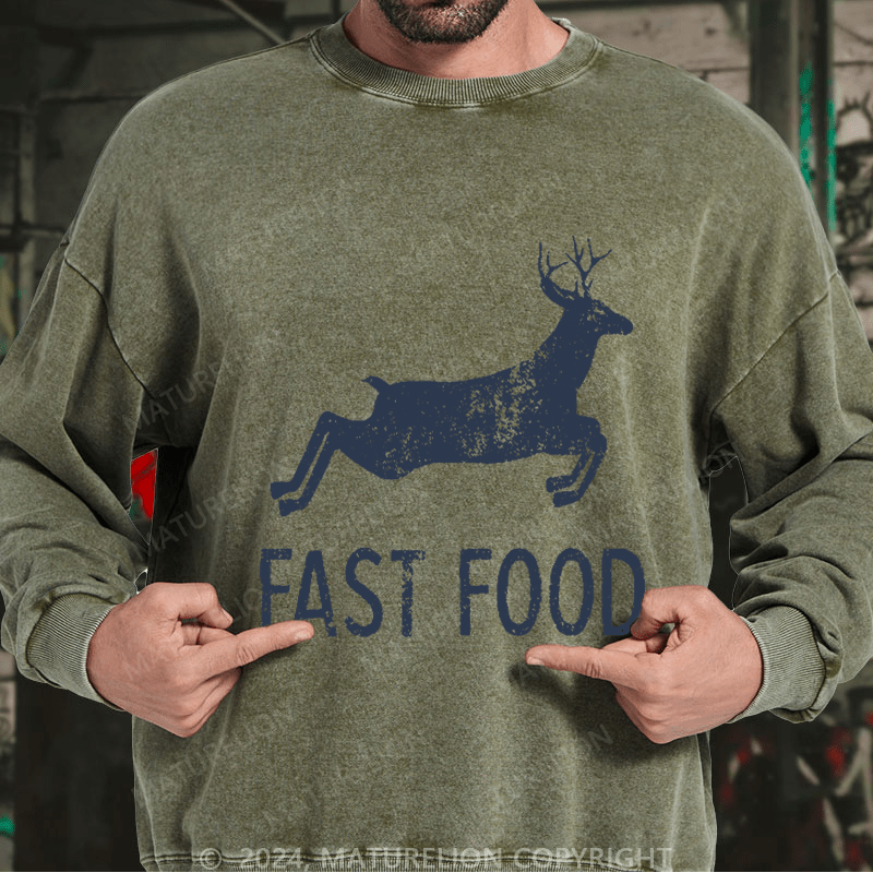 Maturelion Men's Sweatshirt Fast Food Funny Men Hunting Custom Washed Sweatshirt