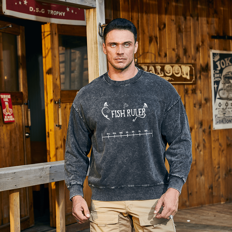 Maturelion Men's Sweatshirt Fishing Ruler Sweatshirt