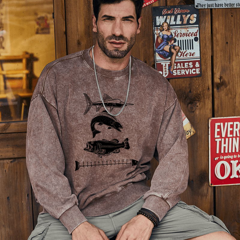 Maturelion Men's Sweatshirt Fishing Ruler Sweatshirt