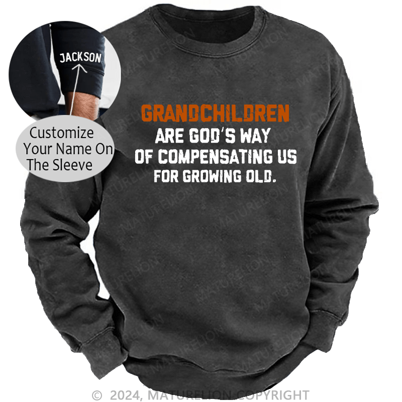 Maturelion Men's Sweatshirt Grandchildren Are God’S Way Of Compensating Us For Growing Old Custom Washed Sweatshirt