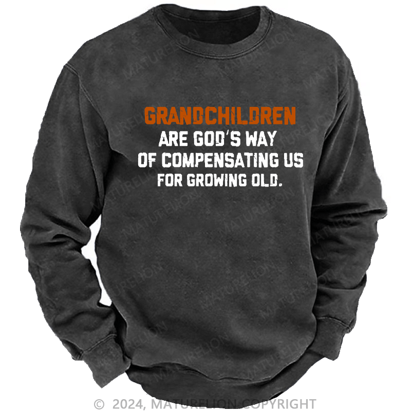 Maturelion Men's Sweatshirt Grandchildren Are God’S Way Of Compensating Us For Growing Old Custom Washed Sweatshirt
