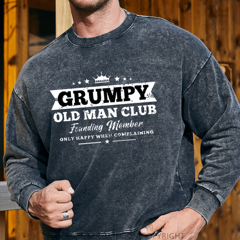 Maturelion Men's Sweatshirt Grumpy Old Man Club Custom Washed Sweatshirt