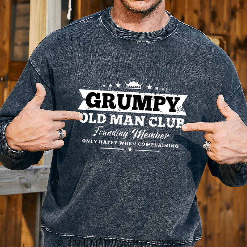 Maturelion Men's Sweatshirt Grumpy Old Man Club Custom Washed Sweatshirt