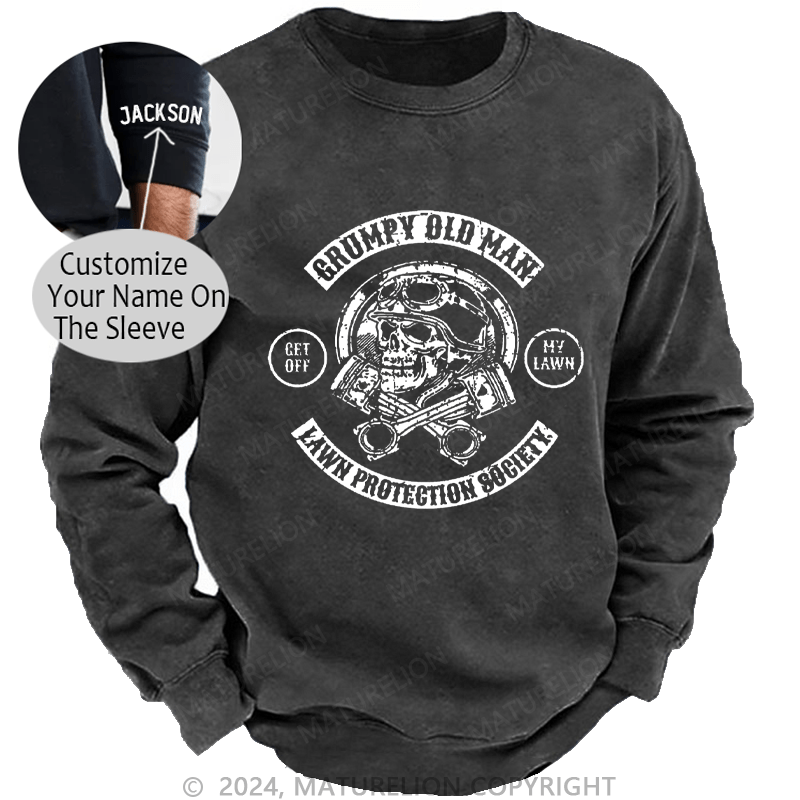 Maturelion Men's Sweatshirt Grumpy Old Man Lawn Protection Society Custom Washed Sweatshirt